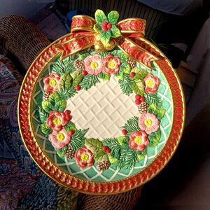 Fitz & Floyd Christmas Wreath Canape Plate Vintage1995 Holiday Decor Handpainted